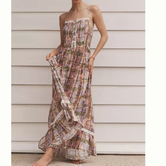 By Anthropologie Sleeveless Eyelet-Trimmed Open-Back Maxi Dress - Picture 1 of 11